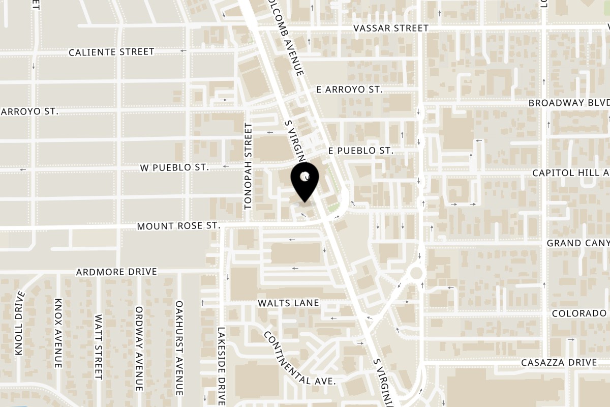 Map showing the location of Miguel's Mexican Restaurant Midtown on 1415 S Virginia St in Reno